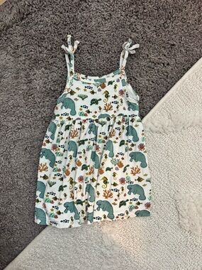 Girls' White Tank Dress with Green Manatee & Sea Life Print